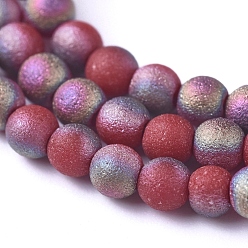 Dark Red Electroplated Frosted Glass Bead Strands, Round, Dark Red, 2.5mm, Hole: 0.7mm, about 150pcs/strand, 15.35 inch(39cm)