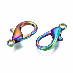 Rainbow Color Alloy Lobster Claw Clasps, Cadmium Free & Nickel Free & Lead Free, Rainbow Color, 18x10x4mm, Hole: 2mm
