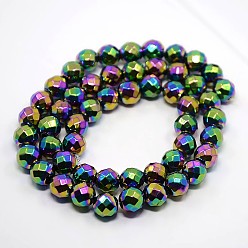 Multi-color Plated Grade A Electroplate Magnetic  Synthetic Hematite Beads Strands, Faceted Round, Multi-color Plated, 8mm, Hole: 1mm, about 52pcs/strand, 15.7 inch