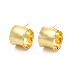 Настоящее золото 18K Серьги-гвоздики из латуни, толстые серьги-кольца для женщин, без кадмия и без свинца, реальный 18 k позолоченный, 20x15 мм, штифты : 0.8 мм