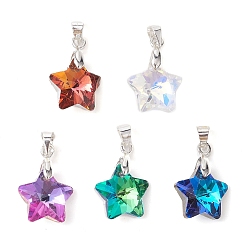 Étoile  Pendentifs en verre de couleurs mélangées, avec boucles en fer argenté, étoiles, 19x13.5x6mm, Trou: 4x4mm