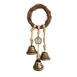 Mixed Color Witch Bell Car Protection Witchcraft Wicca Wind Chime, Bamboo & Rattan Doorbell Porch Garden Window Decoration, with Glass Bottle and Metal Bell, Mixed Color, 80mm