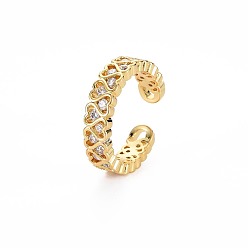 Прозрачный Кольцо-манжета в форме сердца из кубического циркония, открытое кольцо из настоящей позолоченной латуни 18k для женщин, без никеля , прозрачные, размер США 6 (16.5 мм)