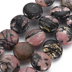 Rhodonite Natural Rhodonite Beads Strands, Flat Round, 14~15x6mm, Hole: 1mm, about 29pcs/strand, 15.94 inch(40.5cm)