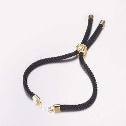 Doré  Fabrication de bracelet en nylon torsadé, fabrication de bracelet de curseur, avec les accessoires en laiton, arbre de la vie, noir, or, 8-5/8 pouces (220 mm), 3mm, Trou: 2mm
