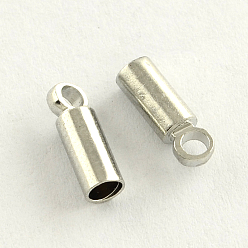 Platinum Brass Cord Ends, End Caps, Cadmium Free & Lead Free, Column, Platinum, 9x3.5mm, Hole: 1.5mm, 3mm inner diameter