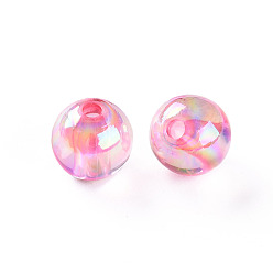Rose Chaud Perles acryliques transparentes, de couleur plaquée ab , ronde, rose chaud, 10x9mm, Trou: 2mm, environ940 pcs / 500 g
