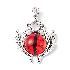 Red Glass Pendants, with Antique Silver Plated Alloy Findings, Evil Eye, Red, 42x29x8.5mm, Hole: 6x4mm