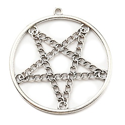Antique Silver Plated Alloy Pendants, Hollow Five-Pointed Star, Antique Silver, 47x44x2mm, Hole: 2.1mm