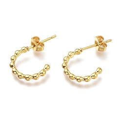Golden 304 Stainless Steel Half Hoop Earrings, Stud Earrings, with Ear Nuts, Golden, 13.5x10.2x2mm, Pin: 0.7mm