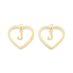 Letter J 201 Stainless Steel Pendants, Hollow, Heart with Letter A~Z, Real 18K Gold Plated, Letter.J, 29x29.5x1mm, Hole: 2mm, A~Z: 12x8~10.5x1mm