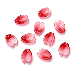 Rouge Pendentifs en verre transparent, pétaline de sakura, rouge, 16x12x3.5mm, Trou: 0.9mm