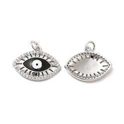 Noir Micro cuivres ouvrent pendentifs zircone cubique, avec mauvais œil en émail et anneau de saut, charme des yeux, noir, 16x21x3mm, Trou: 3.3mm