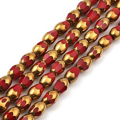 Rouge Foncé Brins de perles de verre électrolytiques à facettes, couleur opaque, plaqué or, ovale, rouge foncé, 6.5~7x4mm, Trou: 0.8mm, Environ 50 pcs/chapelet, 13.39'' (34 cm)