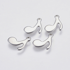 Stainless Steel Color 201 Stainless Steel Charms, Musical Note, Stainless Steel Color, 12x8x0.8mm, Hole: 1mm