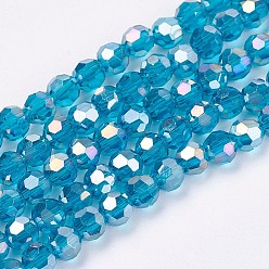 Light Blue Electroplate Glass Beads Strands, AB Color Plated, Faceted, Round, Light Blue, 3.5~4.5mm, Hole: 0.5mm, about 100pcs/strand, 13.9~15.7 inch(35.5~40cm)