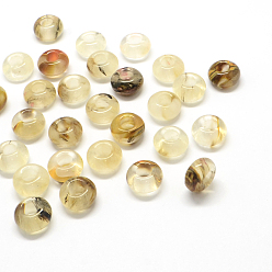 Autres Pierres En Verre Pastèque Pastèque pierre verre européen grand trou perles, rondelle, 13~14x7~8mm, Trou: 5mm