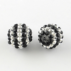 Noir Résine perles rondes de strass, avec des perles acrylique à l'intérieur, noir, 20mm, Trou: 2~2.5mm