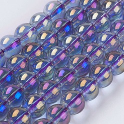 Slate Blue Electroplate Glass Beads Strands, Full Rainbow Plated, Round, Slate Blue, 6~6.5mm, Hole: 1mm, about 70~71pcs/strand, 15.5 inch