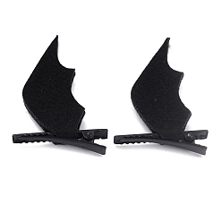 Negro Pinzas de pelo de cocodrilo de resina de halloween, con fornitura de clip de hierro, ala del diablo, negro, 64.5x41x9.5 mm, 2 PC / sistema