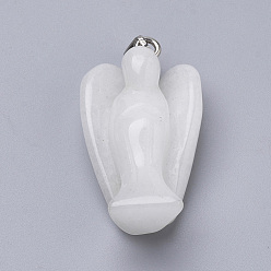 White Jade Angel Natural White Jade Pendants with Brass Clasps, Platinum, 40x22x15mm, Hole: 10x4mm