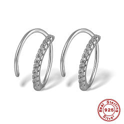 Platinum Rhodium Plated 925 Sterling Silver Micro Pave Cubic Zirconia Hoop Earrings, Platinum, 12x9x1mm