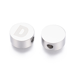 Letter D 304 Stainless Steel Beads, Flat Round with Letter, Letter.D, 10x4.5mm, Hole: 2mm