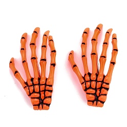 Orange Pinces à cheveux en os de mains squelette halloween, pinces à cheveux alligator en plastique et en fer, orange, 72x41x6mm