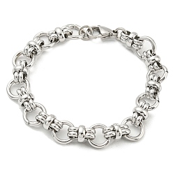 Stainless Steel Color 304 Stainless Steel Ring Link Chain Bracelet, Stainless Steel Color, 8 inch(20.3cm)