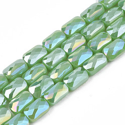 Light Green Electroplate Opaque Solid Color Glass Beads Strands, AB Color Plated, Faceted, Rectangle, Light Green, 7x4x3mm, Hole: 1mm, about 79~80pcs/strand, 20.47 inch(52cm)