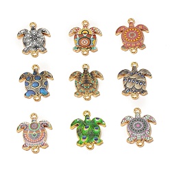 Mixed Color Printed Alloy Connector Charms, Sea Turtle Links, Cadmium Free & Nickel Free & Lead Free, Golden, Mixed Color, 23.3~23.4x17.8~18x1.6mm, Hole: 1.7~1.8mm