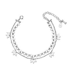 Platinum SHEGRACE Rhodium Plated 925 Sterling Silver Bracalets, Multi-strand Bracelet, with S925 Stamp, Animal Silhouette, Platinum, 6-1/4 inch(160mm)