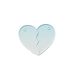 Turquoise Pâle Ébauches de porte-clés de disque acrylique de couleur dégradée, avec des chaînes à boules de couleurs aléatoires, coeur brisé, turquoise pale, cœur brisé : 41.5x25.5x2mm
