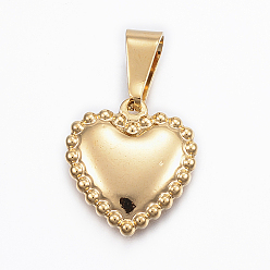 Golden 304 Stainless Steel Pendants, Heart with Beaded, Golden, 19x18x3mm, Hole: 9x4.5mm
