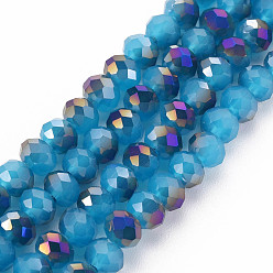 AceroAzul Abalorios de vidrio electrochapa, imitación de jade, medio púrpura chapado, facetados, Rondana plana, acero azul, 6x5 mm, agujero: 1 mm, sobre 85~88 unidades / cadena, 16.1~16.5 pulgada (41~42 cm)