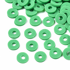 Vert Mer Moyen Perles d'argile polymère faites à la main respectueuses de l'environnement, disque / plat rond, perles heishi, vert de mer moyen, 6x1mm, Trou: 2mm, environ23500 pcs / 1000 g