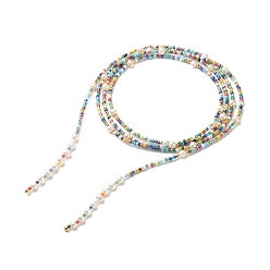 Colorful Natural Pearl & Glass Seed Beaded Rope Knot Multi Layered Necklace for Women, Colorful, 60.24~60.63 inch(153~154cm)