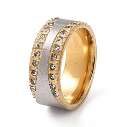 Oro & Acero Inoxidable Color Anillo de dedo plano con diamantes de imitación de cristal, dos tonos 201 joyas de acero inoxidable para mujer, acero color oro y acero, diámetro interior: 17 mm