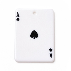 Noir Pendentifs acryliques imprimés, rectangle avec motif de cartes à jouer, as de pique, noir, 36x25.5x2mm, Trou: 1.8mm