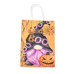 Gnome Подарочные пакеты из крафт-бумаги на тему Хэллоуина, сумки для покупок, прямоугольные, красочный, гном шаблон, готовое изделие: 21x14.9x7.9 см
