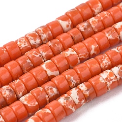 Naranja Rojo Hilos sintéticos de cuentas de jaspe imperial, Disco redondo plano, rojo naranja, 4x2 mm, agujero: 0.7 mm, sobre 154 unidades / cadena, 15.43 pulgada (39.2 cm)