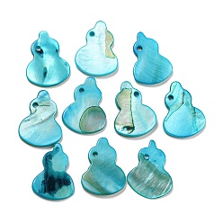 Cyan Dyed Natural Freshwater Shell Pendants, Gourd Charms, Cyan, 20.5~21x15~16x2~3mm, Hole: 1.5mm
