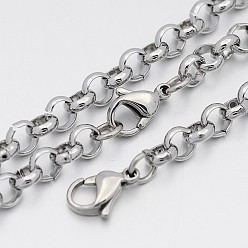 Couleur Acier Inoxydable 304 Rolo croix ensembles de bijoux de la chaîne en acier inoxydable, collier et bracelet, avec fermoir pince de homard, couleur inox, 21.5 pouce, 8-1/4 pouces ~ 9 pouces (210~230 mm)