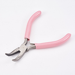 Pink 45# Carbon Steel Jewelry Pliers, Bent Nose Pliers, Polishing, Pink, 12x7.2x0.9cm