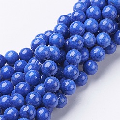 Blue Natural Mashan Jade Round Beads Strands, Dyed, Blue, 10mm, Hole: 1mm, about 41pcs/strand, 15.7 inch