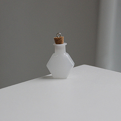 Blanc Bouteilles en verre hexagonales miniatures, avec bouchons en liège, bouteilles de vœux vides, pour accessoires de maison de poupée, fabrication de bijoux, blanc, 20x25mm