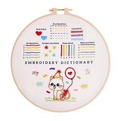 Cat Shape DIY Embroidery Kit, including Embroidery Needles & Thread, Linen Cloth, Cat Shape, 290x290mm