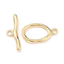 Real 18K Gold Plated Rack Plating Brass Toggle Clasps, Long-Lasting Plated, Twist Ring, Real 18K Gold Plated, Ring: 24.5x15x2.5mm, Hole: 2.5mm, Bar: 29x9.5x2.5mm, Hole: 2.5mm