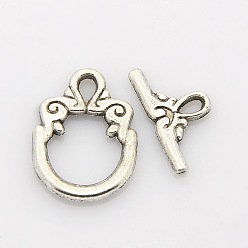 Antique Silver Tibetan Style Alloy Ring Toggle Clasps, Antique Silver, Ring: 20x15x2mm, Hole: 2x3mm, Bar: 17x9x2mm, Hole: 2x3mm