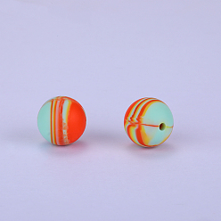 Orange Perles focales rondes en silicone imprimées, orange, 15x15mm, Trou: 2 mm